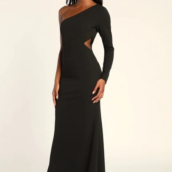 black velvet and pearl dress One Shoulder Mermaid Black Satin Long Prom Dresses with High Slit, Mer –  morievent